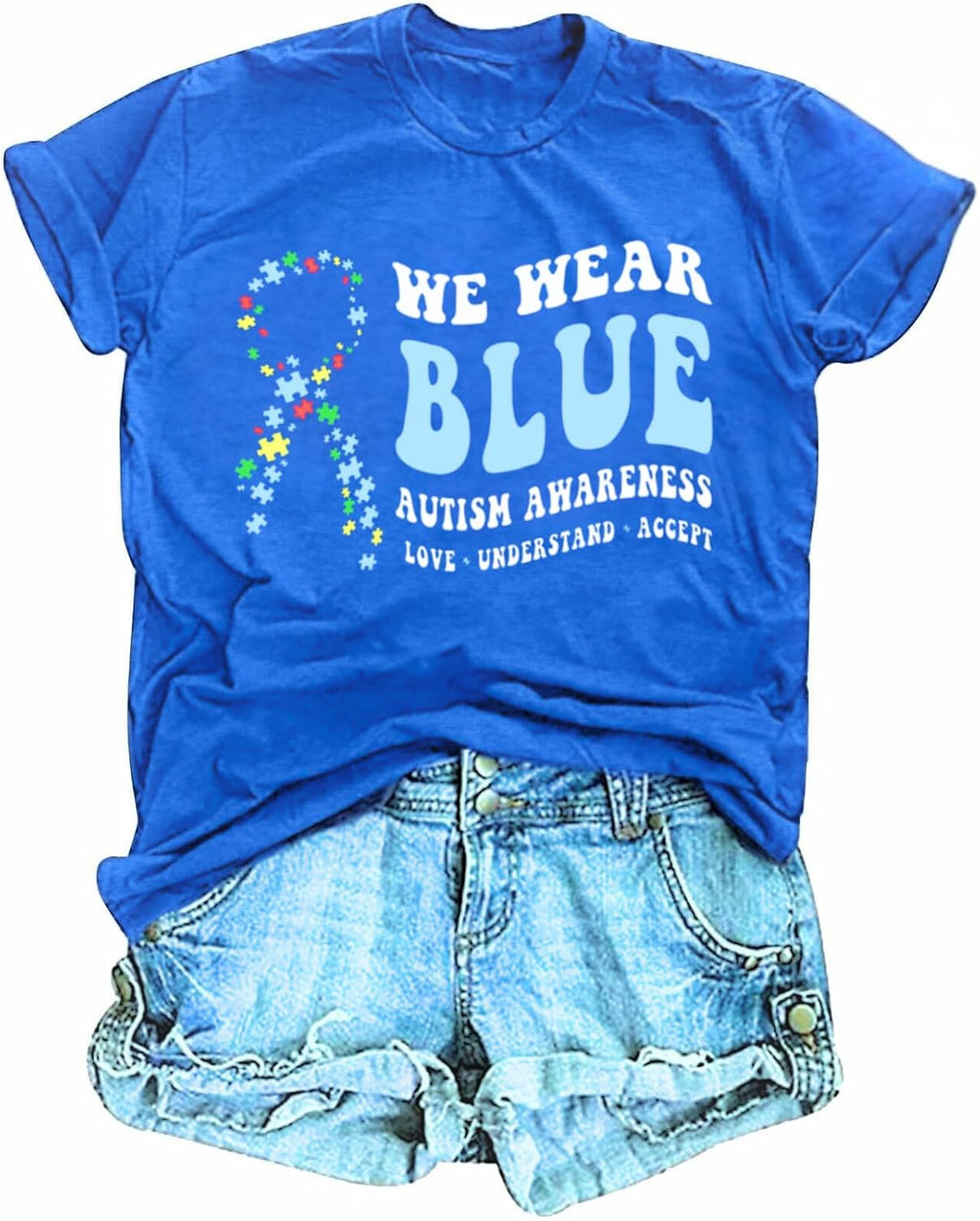 Autism Shirts for Women Autism Awareness T Shirt in April We Wear Blue Casual Tee Top