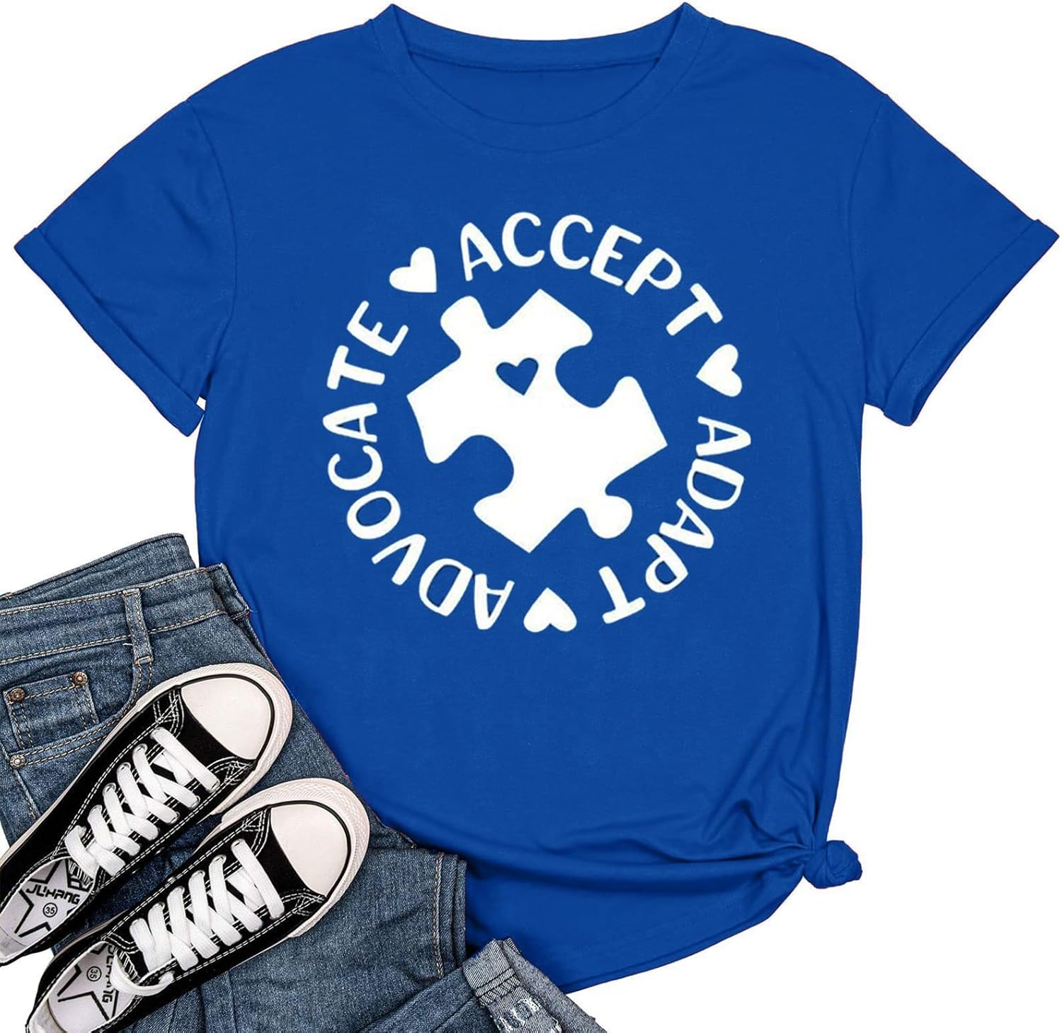 YZMI Autism Awareness Shirt Womens Autism Acceptance Month Grahic Short Sleeve Tee Tops