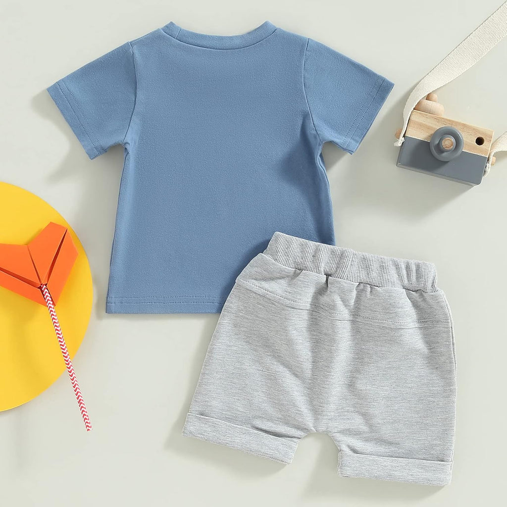 BemeyourBBs Toddler Baby Boy Summer Clothes Funny Letter T Shirt Elastic Waist Pockets Shorts Set 2 Piece Outfit