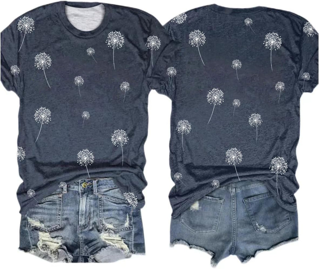Women's Vintage Flowers Shirt Casual Boho Floral Printed T-Shirt Sunflower Wildflowers Graphic Tees Tops for Girl