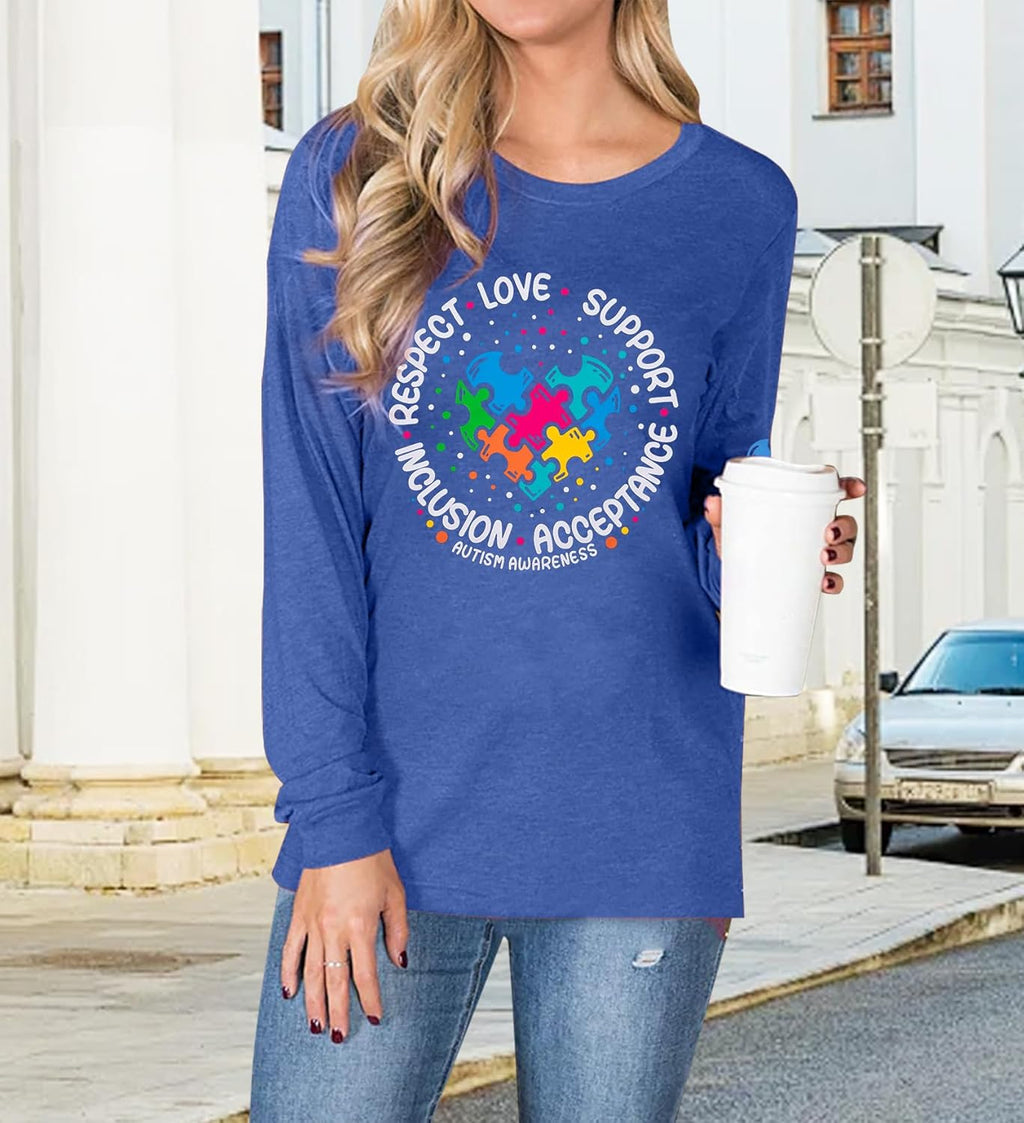 Autism Puzzle Long Sleeve Shirt Women Autism Awareness Tops Autism Acceptance Shirts Special Education Clothes