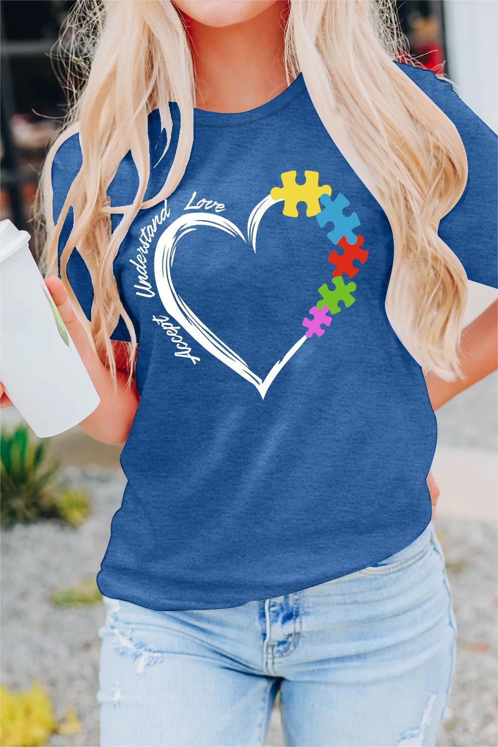 MAIHUN Autism Awareness Shirt for Women - Accept, Understand, Love Autism - Teacher Tshirt - Support Month Tee