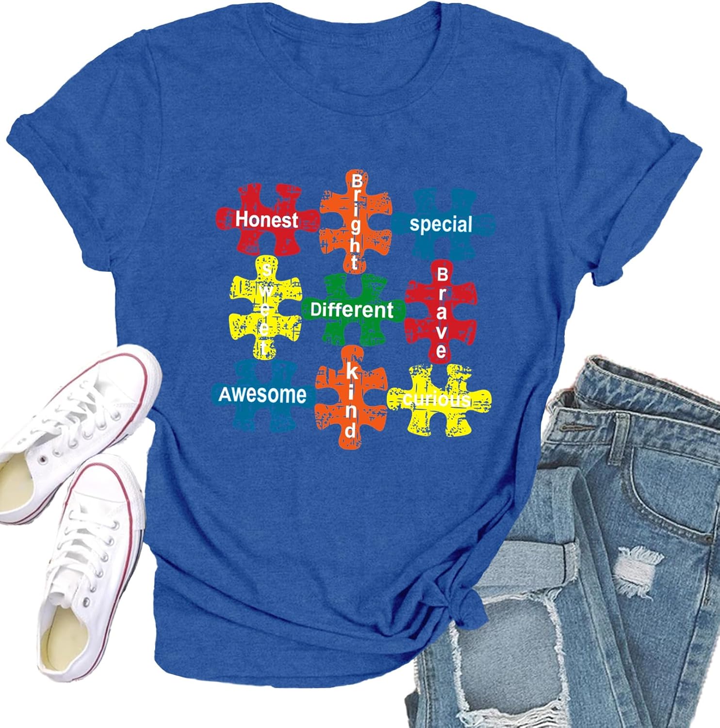 Qskall Autism Awareness Shirt for Women: Everyone Communicates Differently Tshirt Autism Advocate Tee Shirts