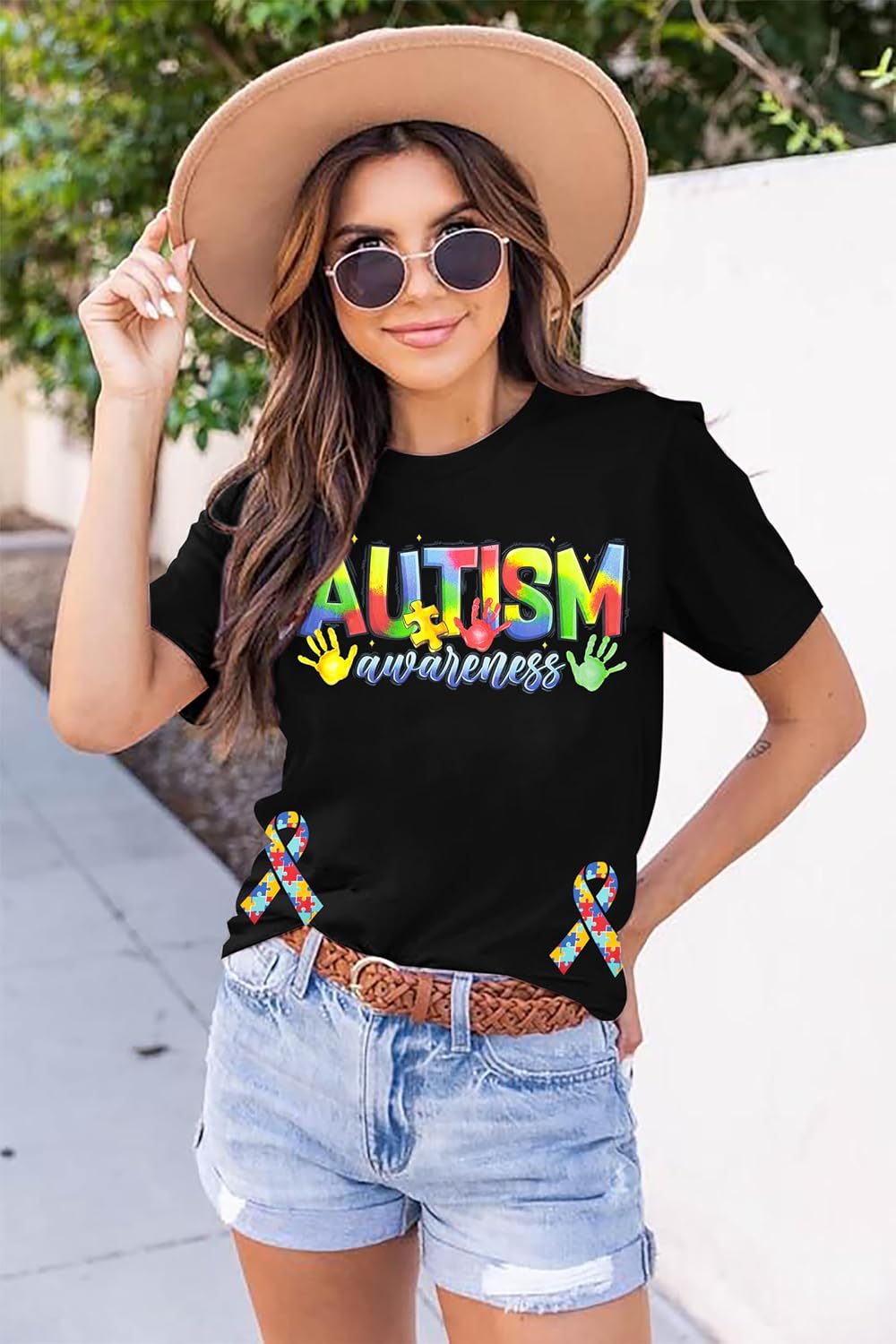 Autism Shirt for Women Autism Awareness T Shirt Autism Mom Tops Autistic Support Crewneck Short Sleeve Tops