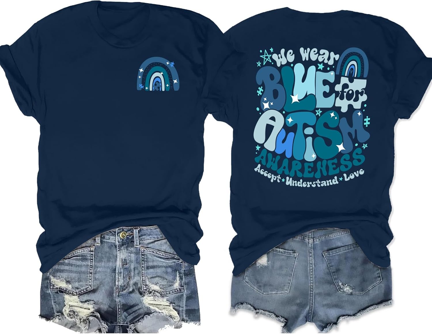 LAZYCHILD Autism Awareness Shirt for Women: Blue Autism Awareness Shirts We Wear Blue T-Shirt Puzzle Piece Tee Tops