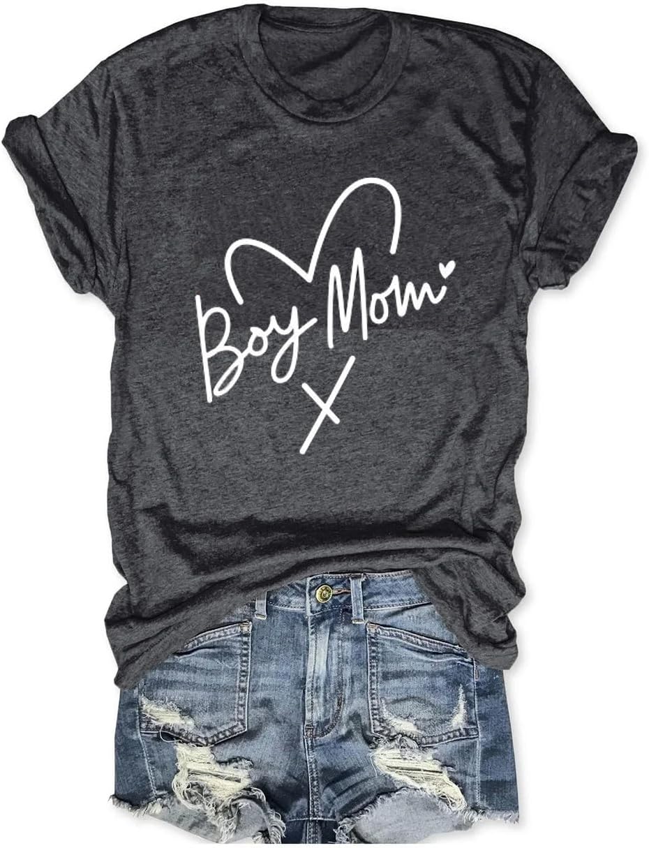 Womens Boy Mama Shirt Casual Letter Printed Boy Mom T-Shirts Short Sleeve Mother's Day Graphic Tee Tops Mother Shirt