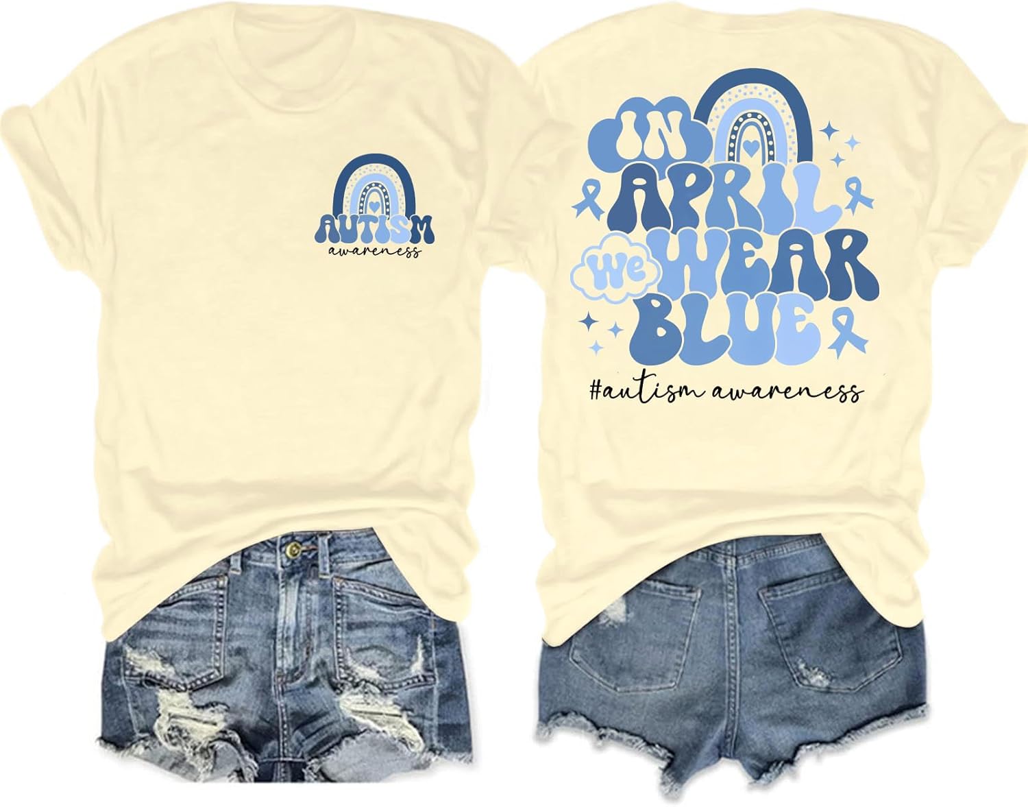 Autism Awareness Shirt Women in April We Wear Blue Shirts Special Education Teacher Shirt Autism Puzzle Short Sleeve Tops