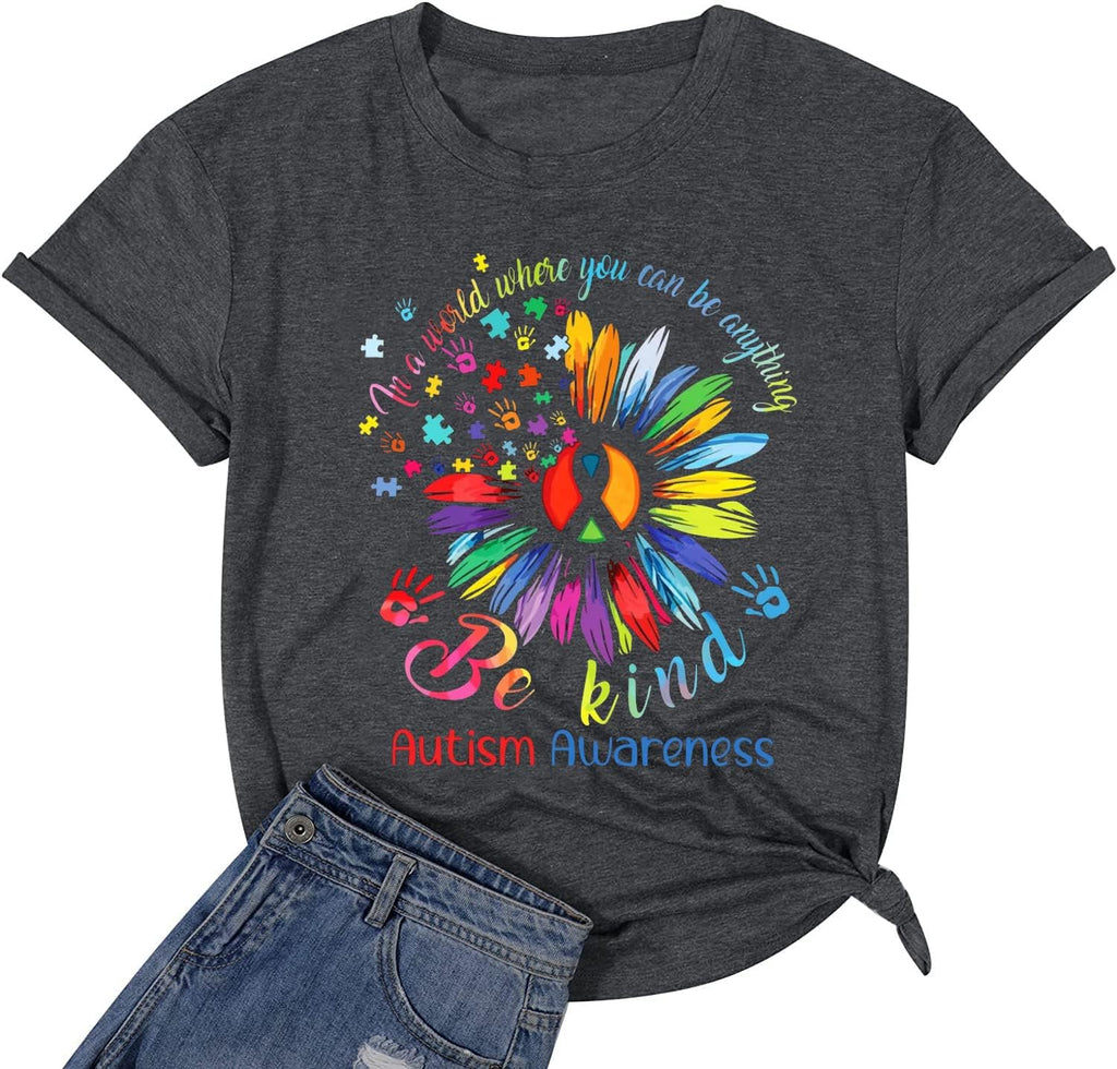 Everyone Communicates Differently T-Shirt Women Autism Awareness Shirt Autistic Support Shirt Funny Letter Print Tees