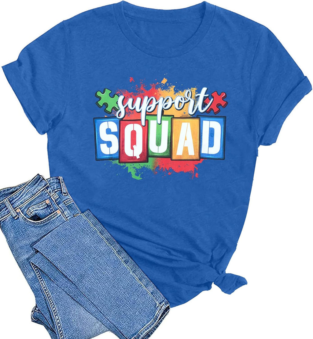 Autism Awareness Shirt Women Autism Shirts Autism Support Tops in April Blue Autism Mom Clothes Special Education Tees