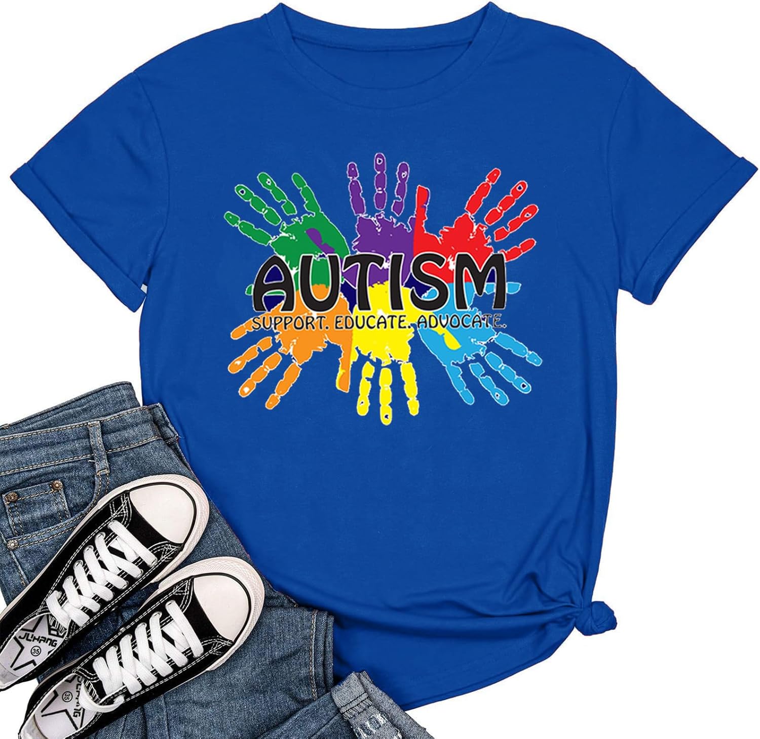 YZMI Autism Awareness Shirt Womens Autism Acceptance Month Grahic Short Sleeve Tee Tops