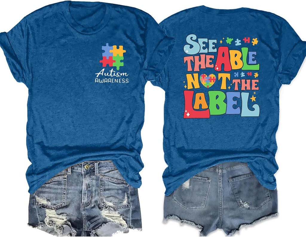 Autism Awareness Shirt for Women: Autism Acceptance Puzzle Piece Tshirt Autism Mom Tee Support Autism Teacher Tops