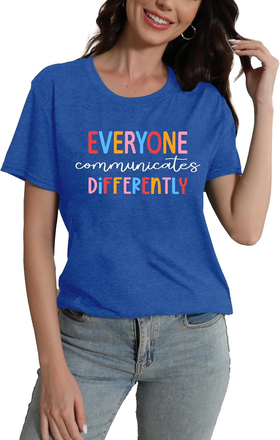 Qskall Autism Awareness Shirt for Women: Everyone Communicates Differently Tshirt Autism Advocate Tee Shirts
