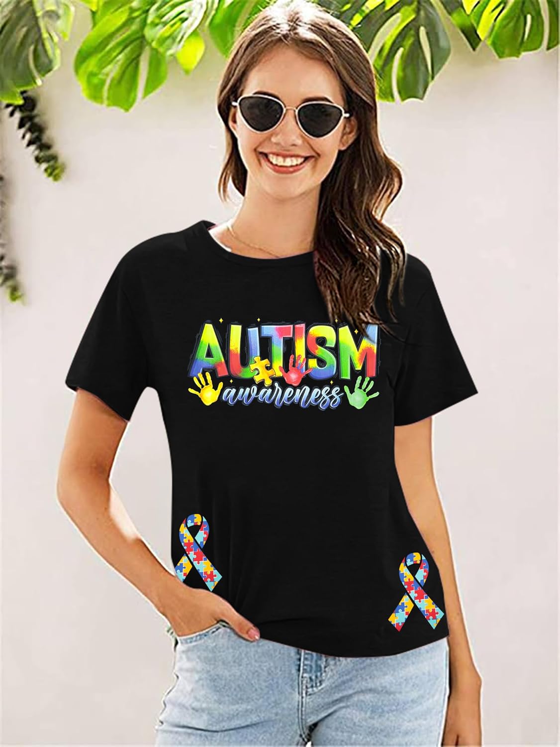 Autism Shirt for Women Autism Awareness T Shirt Autism Mom Tops Autistic Support Crewneck Short Sleeve Tops