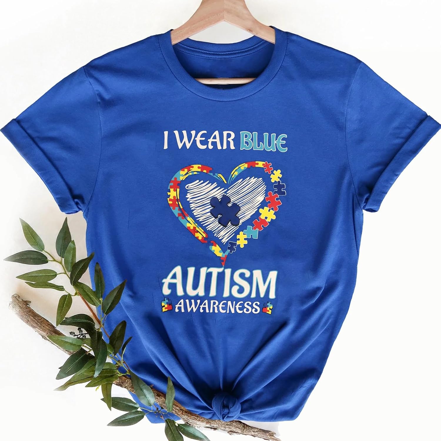 Women Autism Shirt We Wear Blue for Autism Awareness T-Shirt Accept Understand Love Lettter Print Inclusion Tees Tops