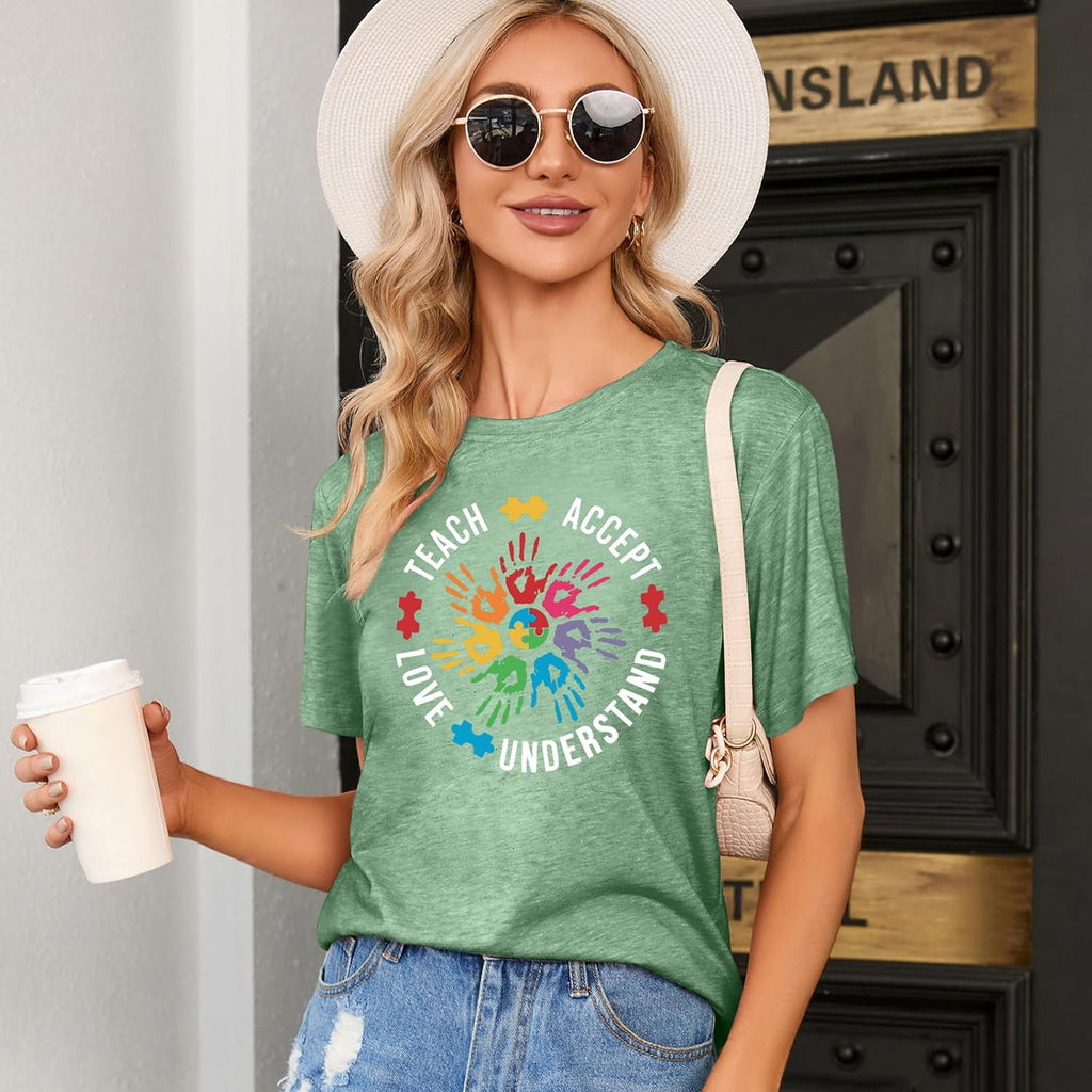 Teach Accept Understand Love Autism Awareness Shirt Women Teacher Shirts