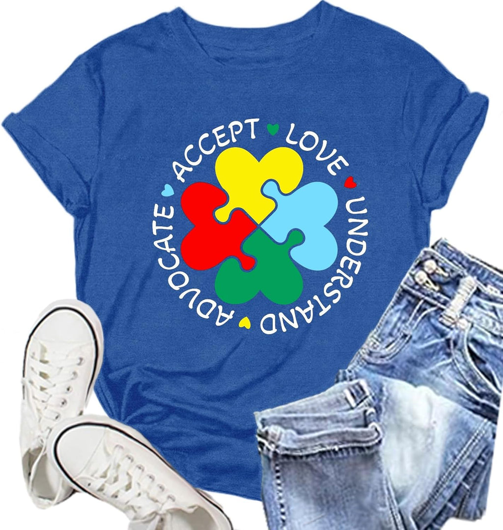 NEWKA Autism Awareness Shirt for Women: Autism Puzzle Piece Tshirt Autism Advocate Tee Shirts