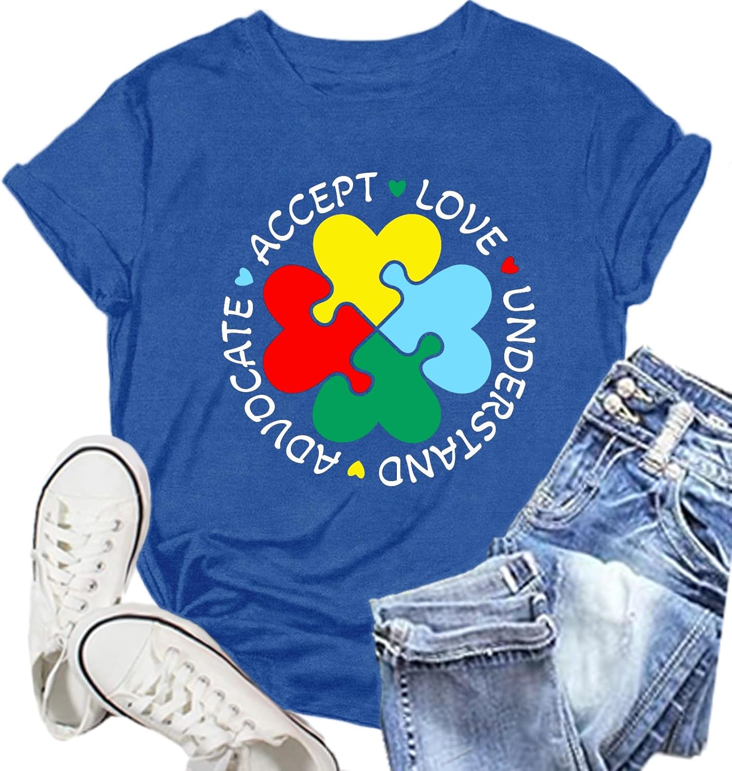 NEWKA Autism Awareness Shirt for Women: Autism Puzzle Piece Tshirt Autism Advocate Tee Shirts