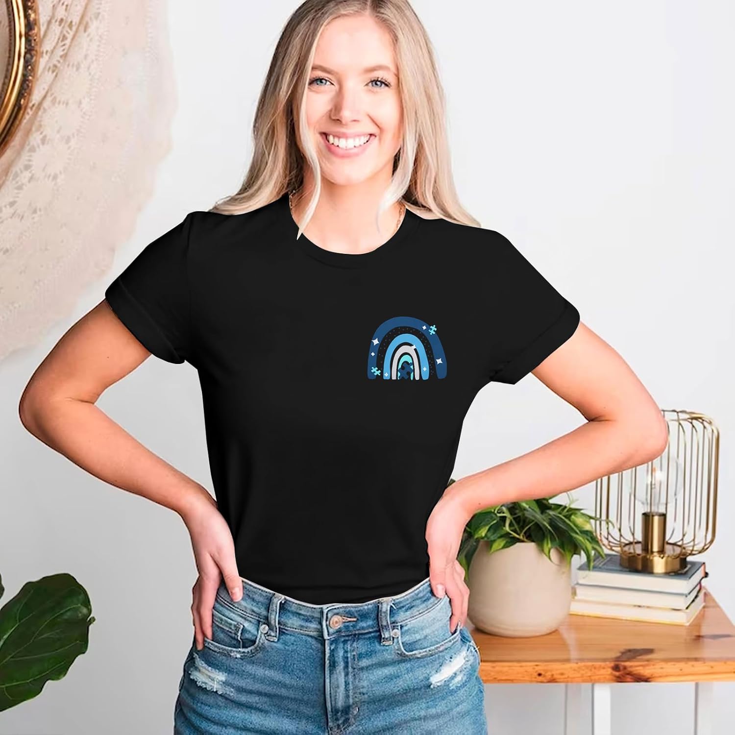 MNLYBABY Women Autism Awareness Shirt We Wear Blue for Autism Awareness T-Shirt Autism Support Blue Ribbon Tee Tops