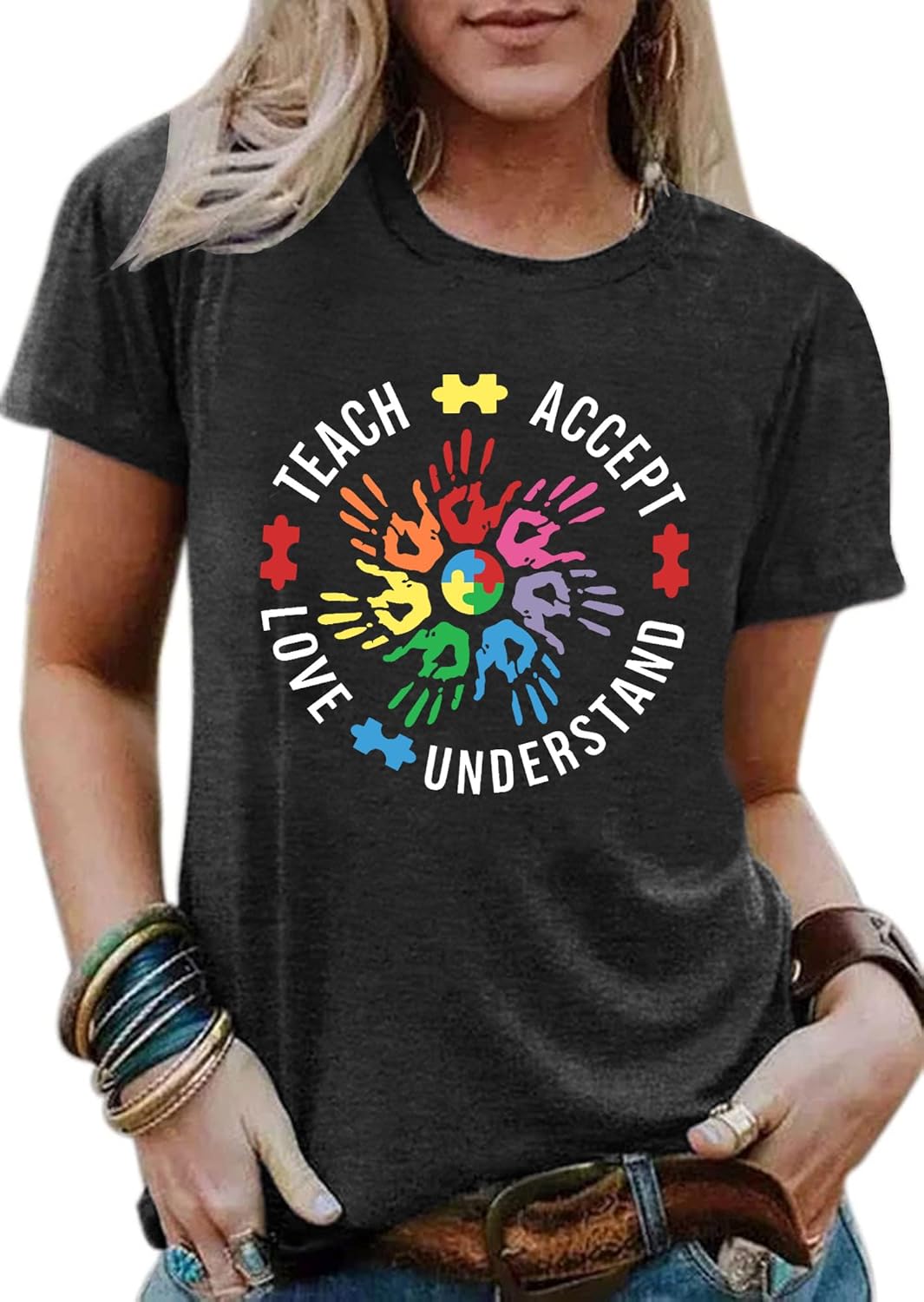 WEITUN Autism Awareness Shirt for Womens Autism Support Teacher T-Shirt Special Education Short Sleeve Shirt
