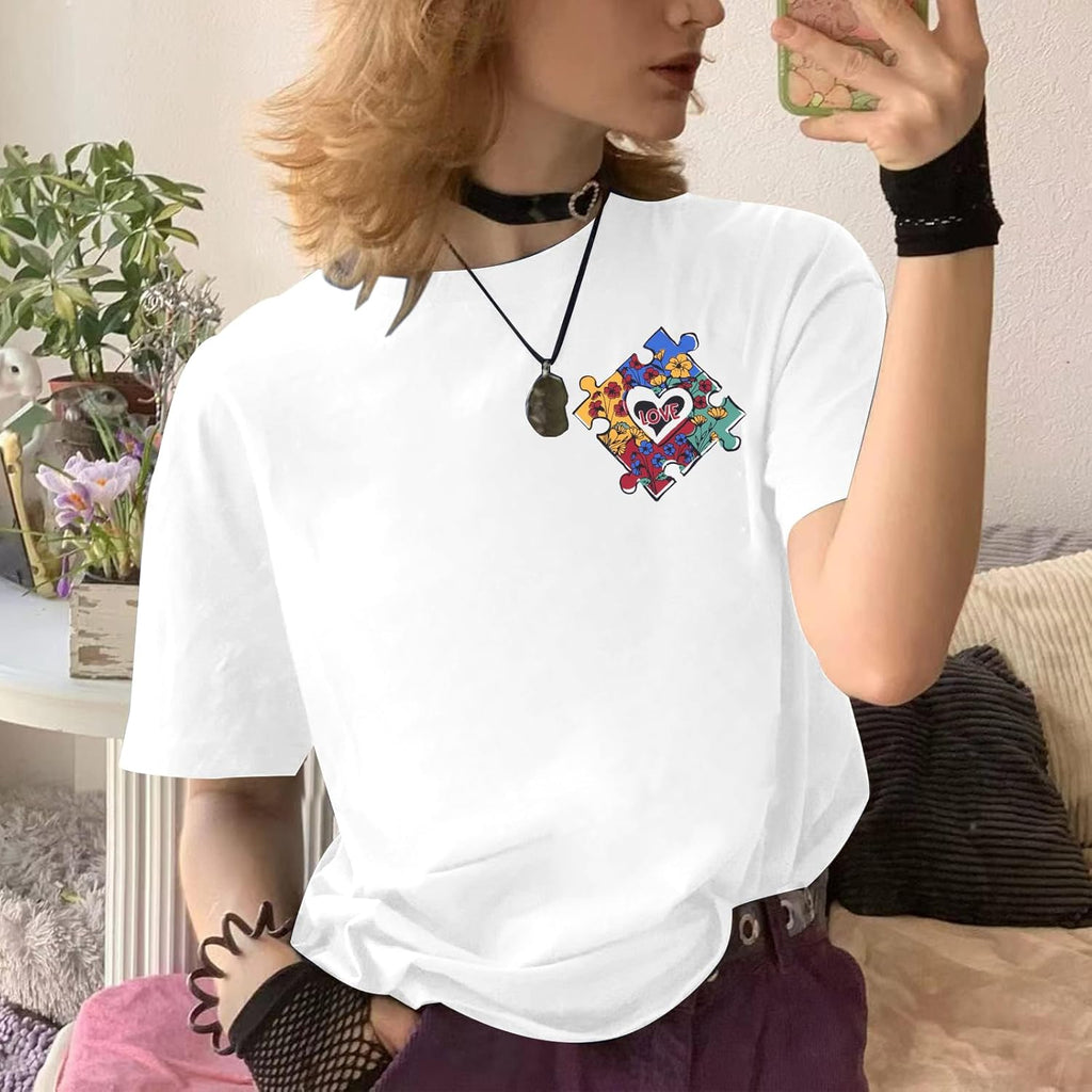 Autism Awareness Shirt Women Autism Mom Tshirt Accept Understand Love Tee Oversized Graphic Short Sleeve Tops