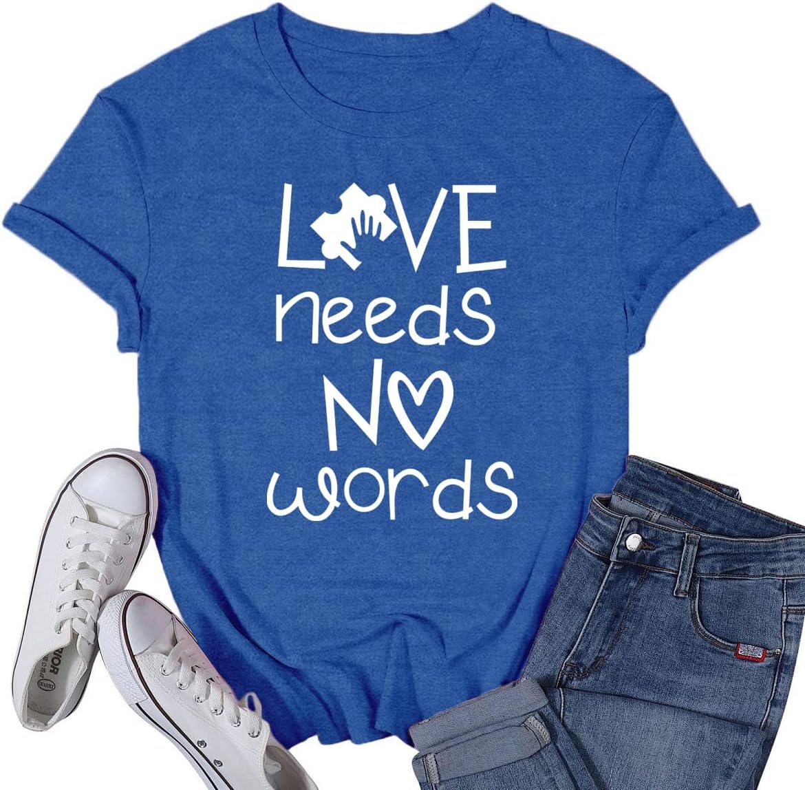 VQD Women's Autism Awareness Shirts Love T-Shirts Autistic Support Tee Tops