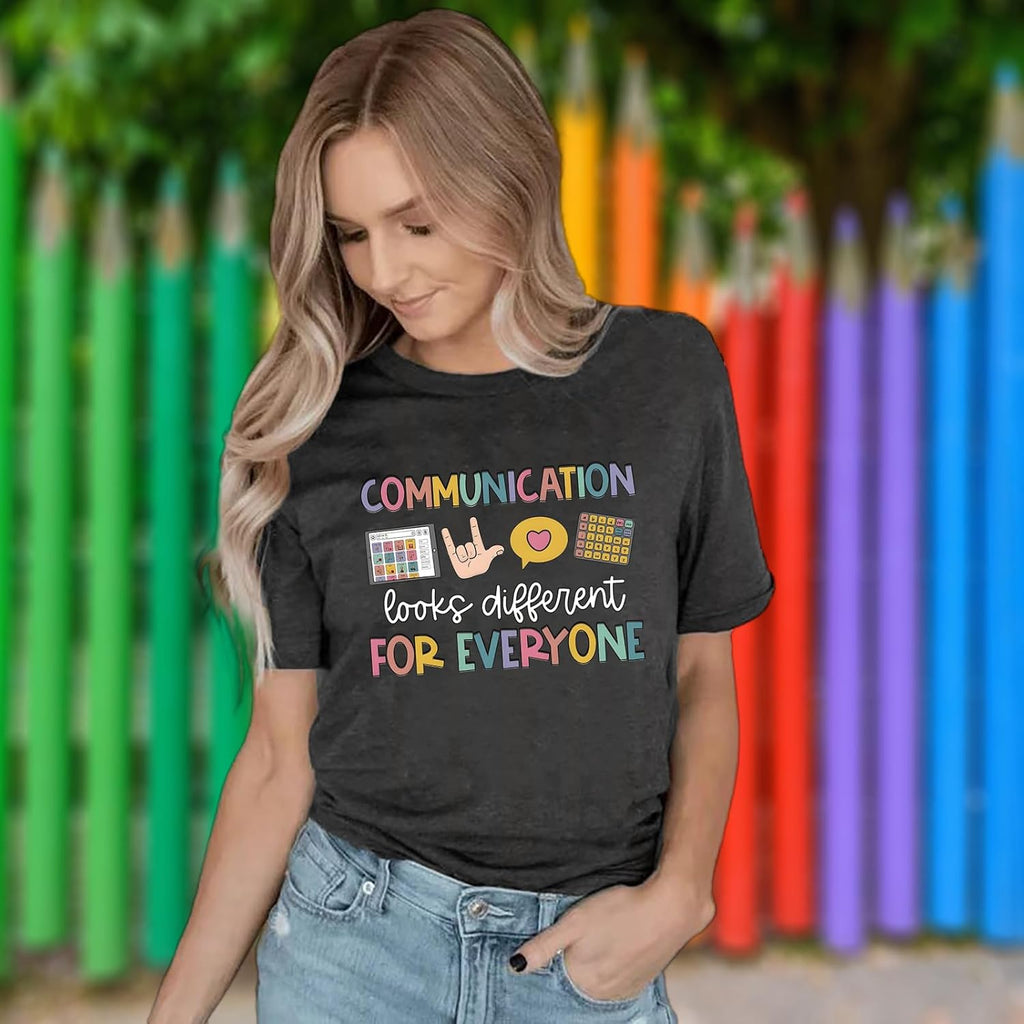 Teacher Shirts for Women Autism Speech Therapy T-Shirt Special Education Mental Health Teacher T-Shirt SLP Graphic Tee Top
