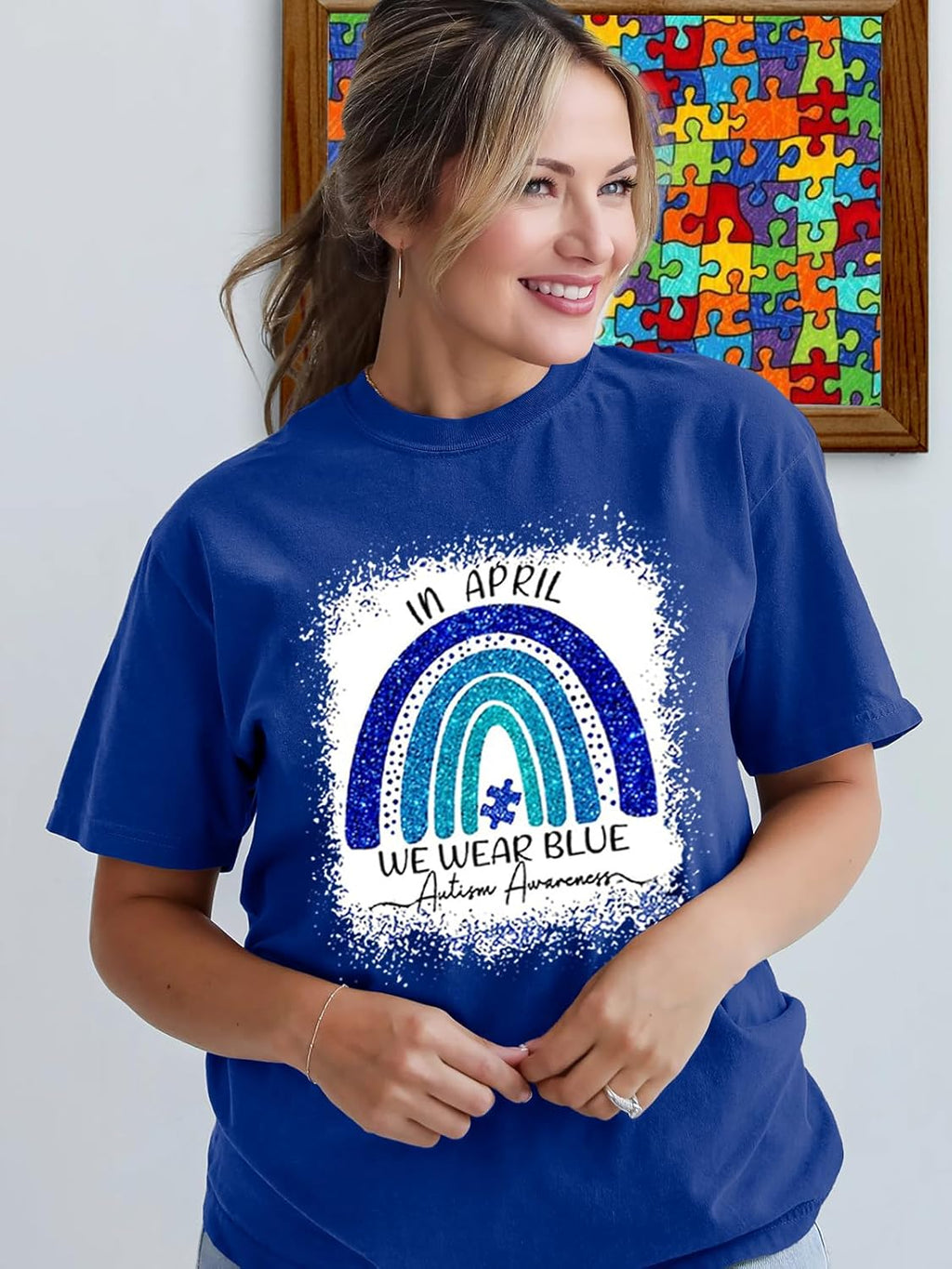 YZMI Autism Awareness Shirt Womens Autism Acceptance Month Grahic Short Sleeve Tee Tops