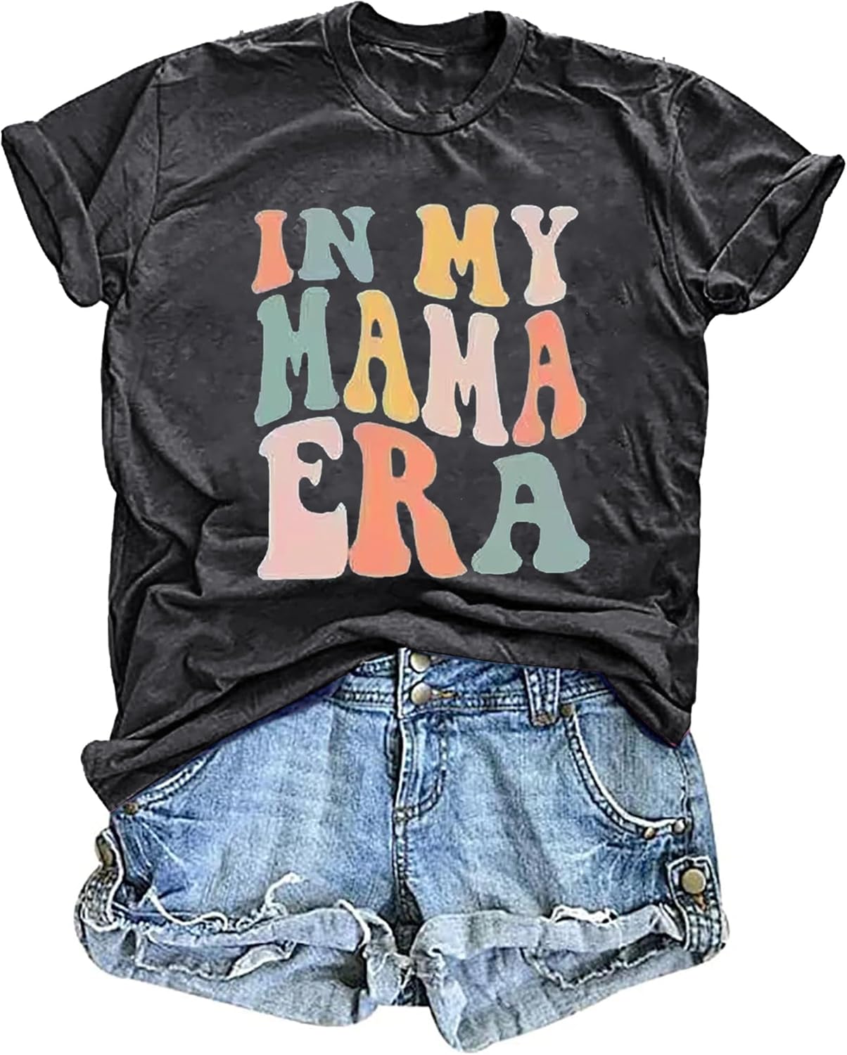 Mama Shirt Women Funny Letters Print Mother's Day Graphic Tees in My Mama Era Shirt Mom Life Casual T-Shirt Tops