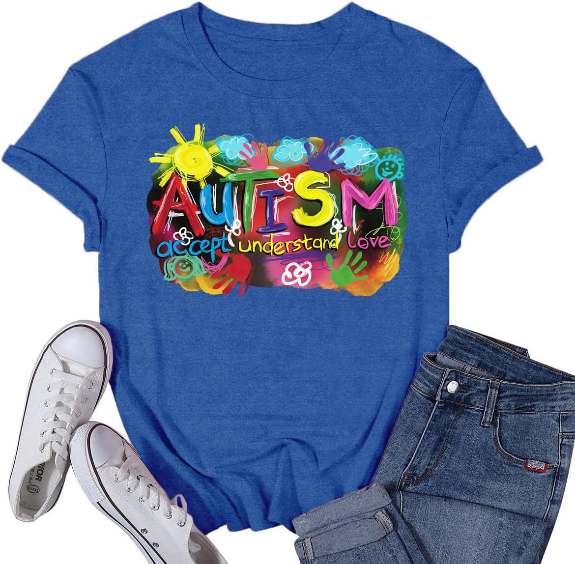 VQD Women's Autism Awareness Shirts Love T-Shirts Autistic Support Tee Tops