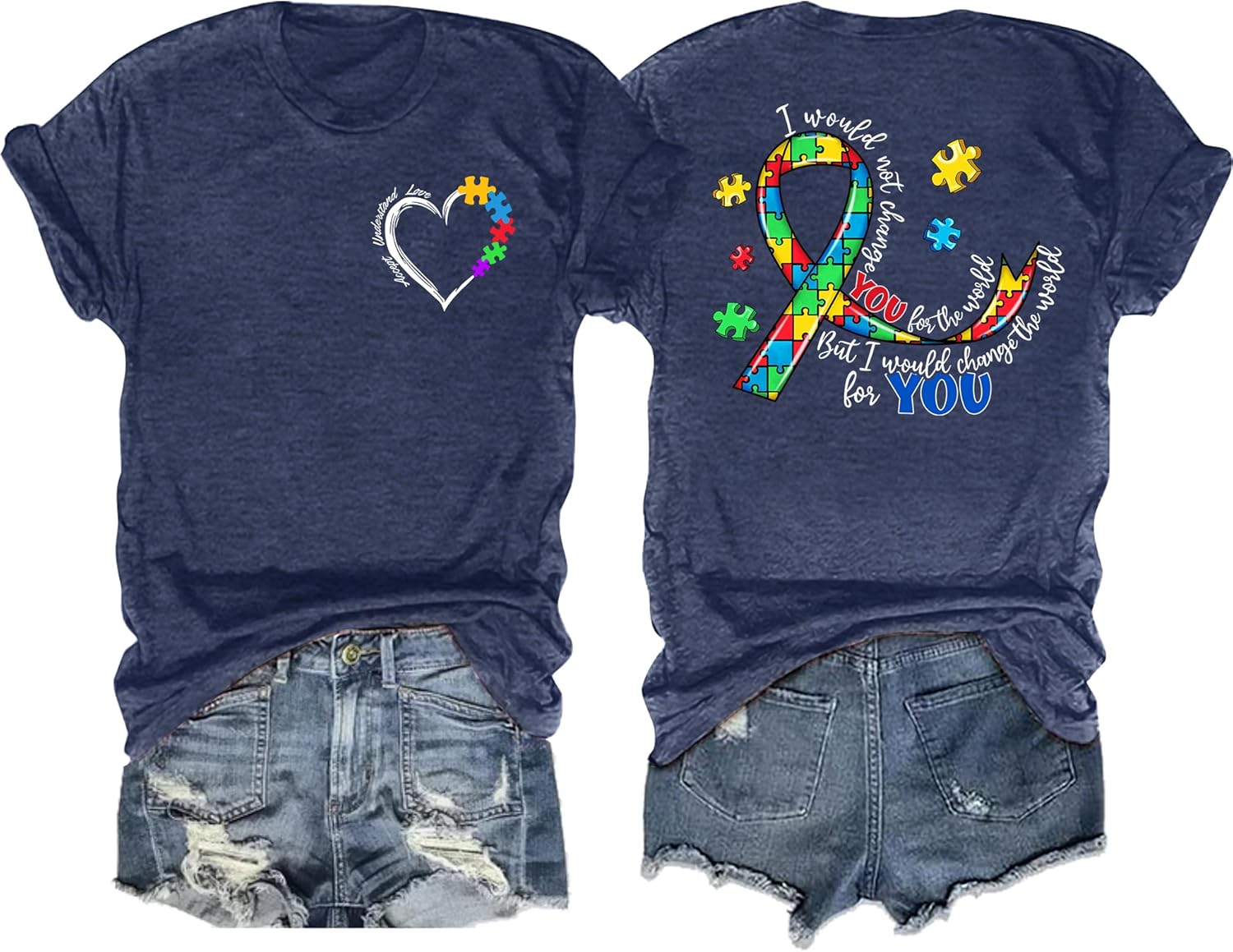 Ithalt Autism Awareness Shirt for Women I Wear Blue Tshirt Autistic Mom T-Shirt Puzzle Piece Short Sleeve Tops