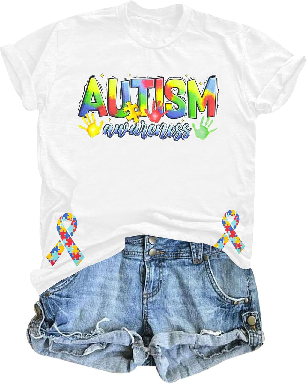 Autism Shirt for Women Autism Awareness T Shirt Autism Mom Tops Autistic Support Crewneck Short Sleeve Tops