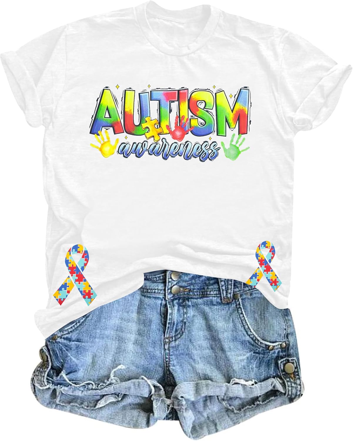 Autism Shirt for Women Autism Awareness T Shirt Autism Mom Tops Autistic Support Crewneck Short Sleeve Tops