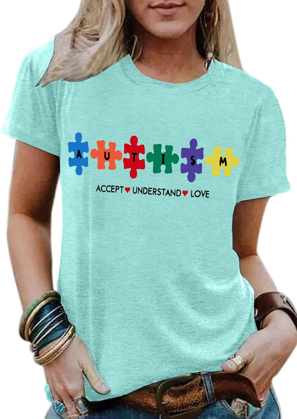 WEITUN Autism Awareness Shirt for Womens Autism Support Teacher T-Shirt Special Education Short Sleeve Shirt