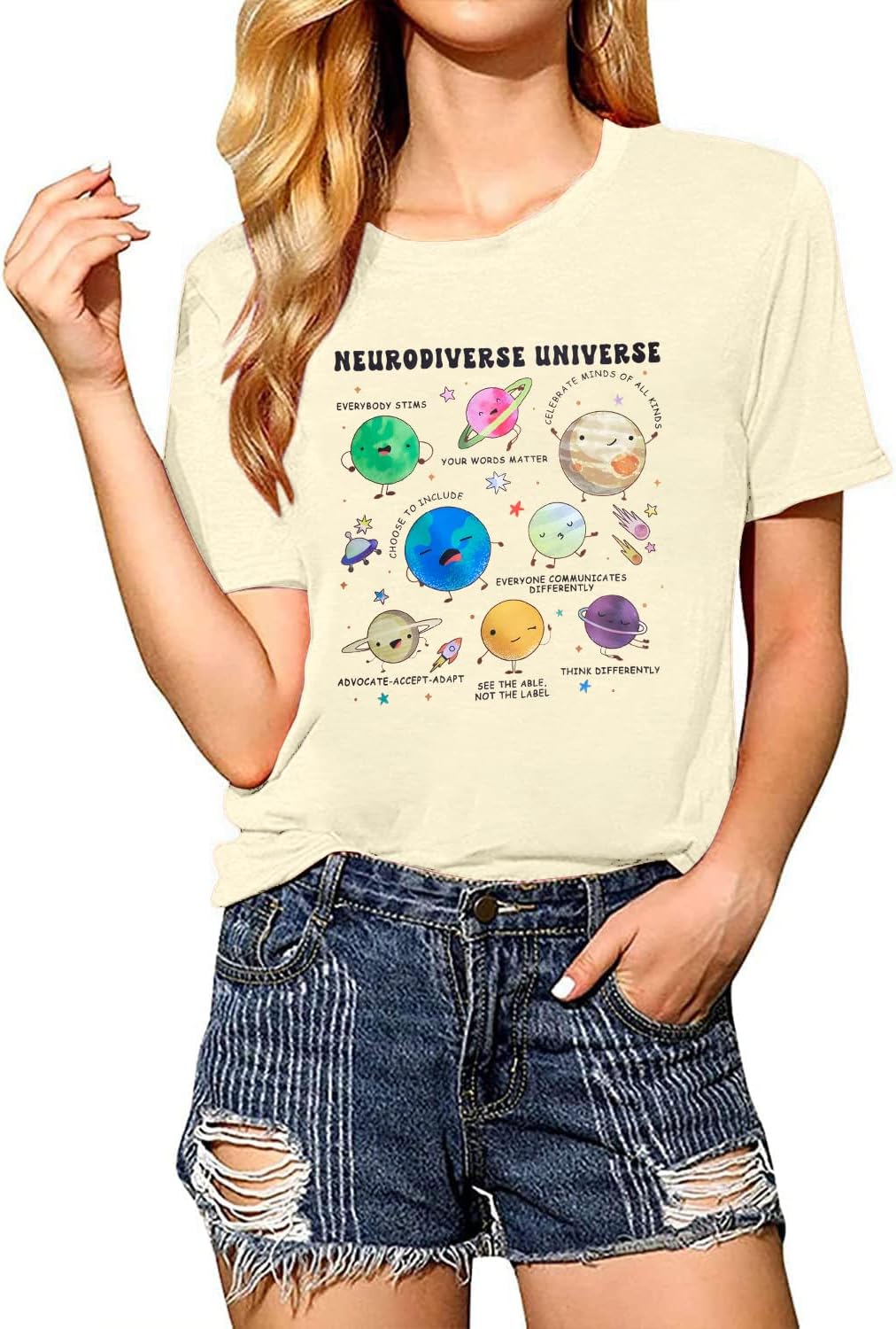 Autism Awareness Shirt Women Neurodiverse Universe Shirts Sped Teacher Tshirt Neurodiversity Short Sleeve Tee Tops