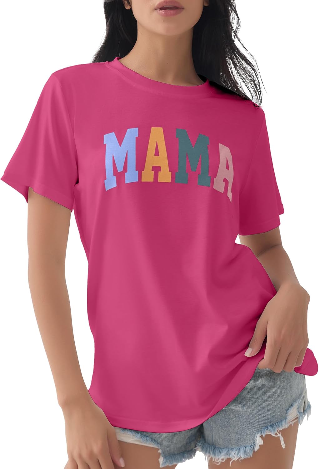 GGOV Mama Shirt Mom Letter Print Tops Mother's Day Shirts Gift Casual Tee Loose Fit Short Sleeve T Shirts