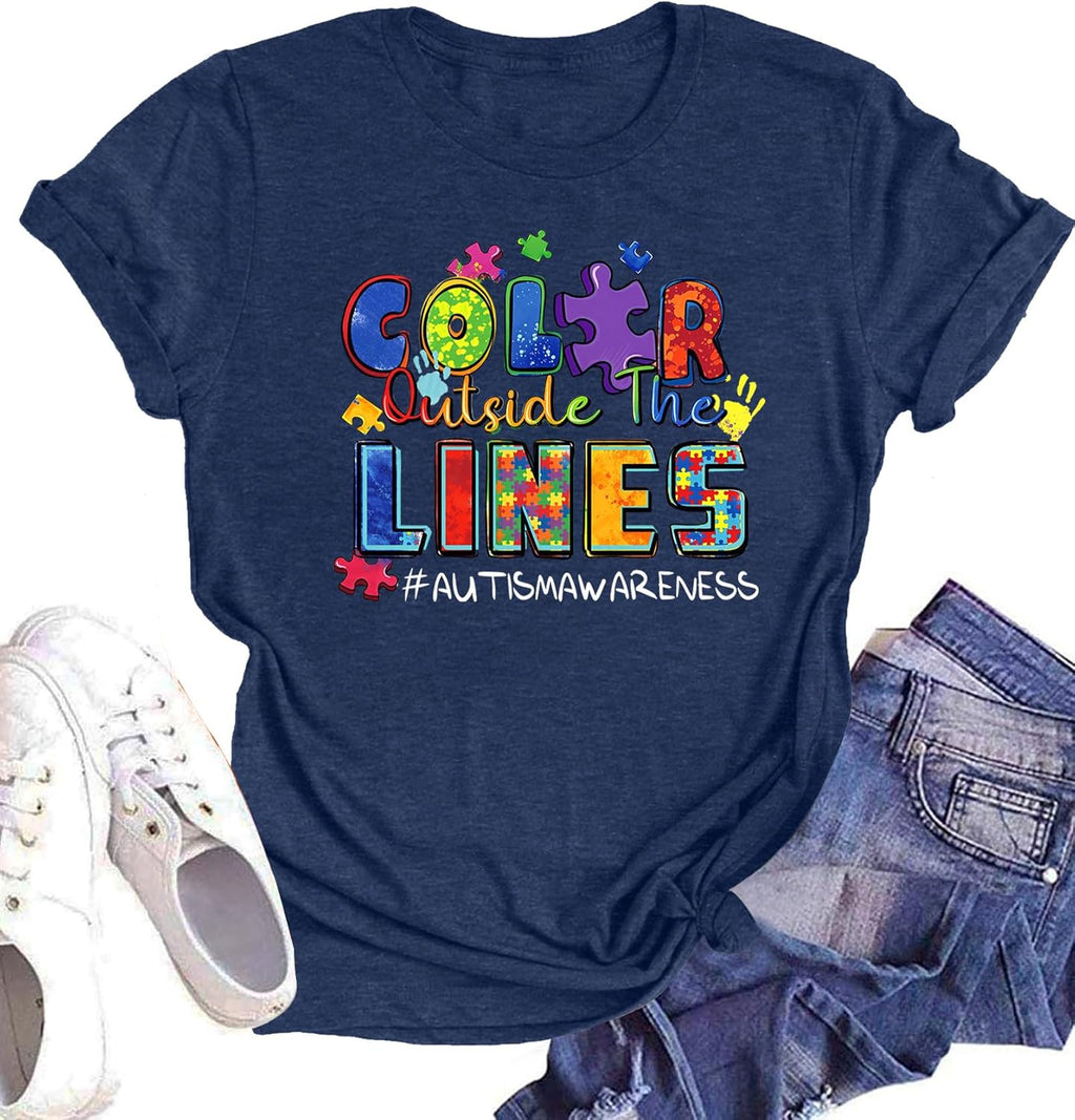 Autism Awareness Shirt Women : Be Kind Autism T Shirts Puzzle Graphic Autistic Support Tee Autism Acceptance Tops