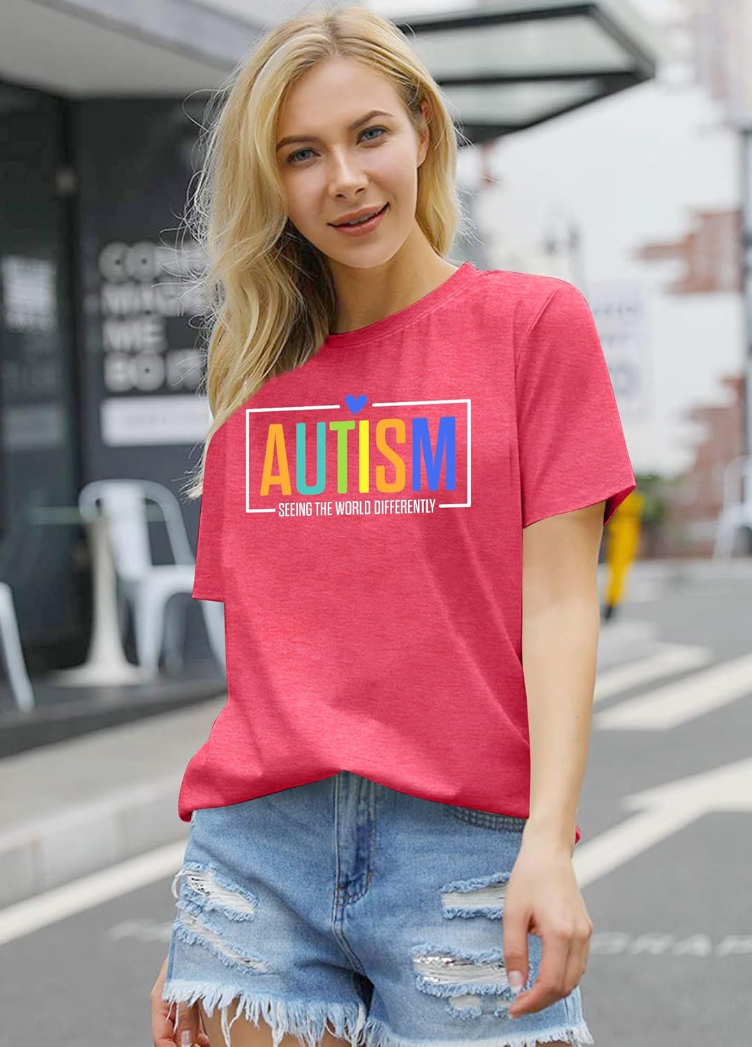 Ithalt Autism Awareness Shirt Women Autistic Mom Tshirt Seeing The World Differently T-Shirt Inspirational Tops