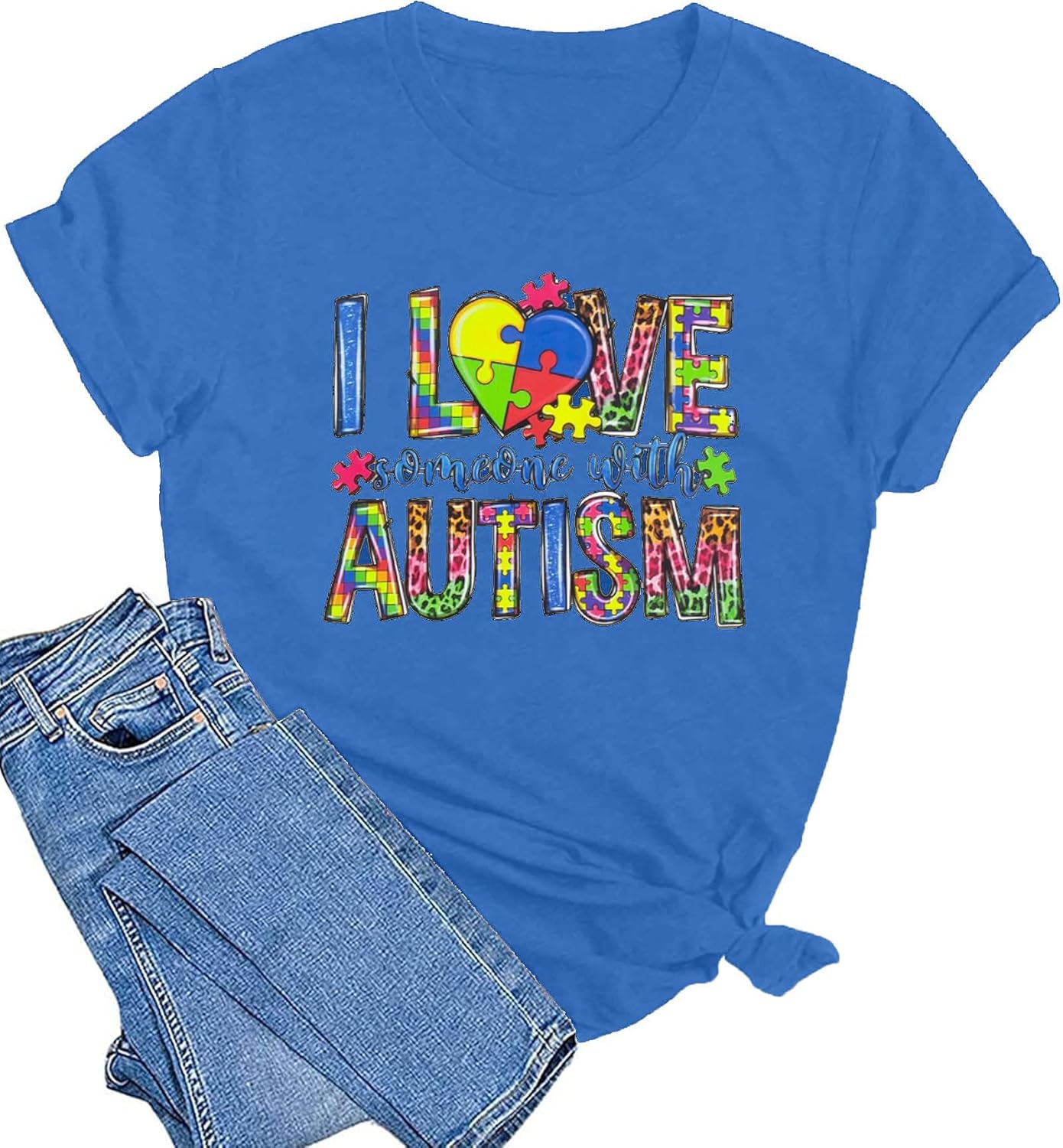 Autism Awareness Shirt Women Autism Shirts Autism Support Tops in April Blue Autism Mom Clothes Special Education Tees