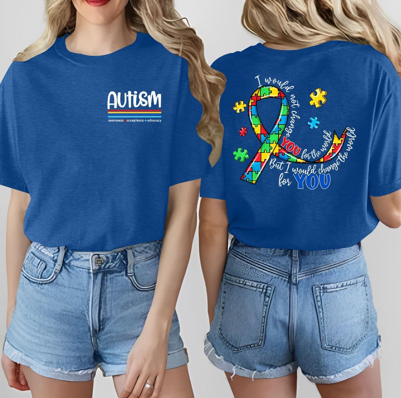 Ithalt Autism Awareness Shirt for Women I Wear Blue Tshirt Autistic Mom T-Shirt Puzzle Piece Short Sleeve Tops