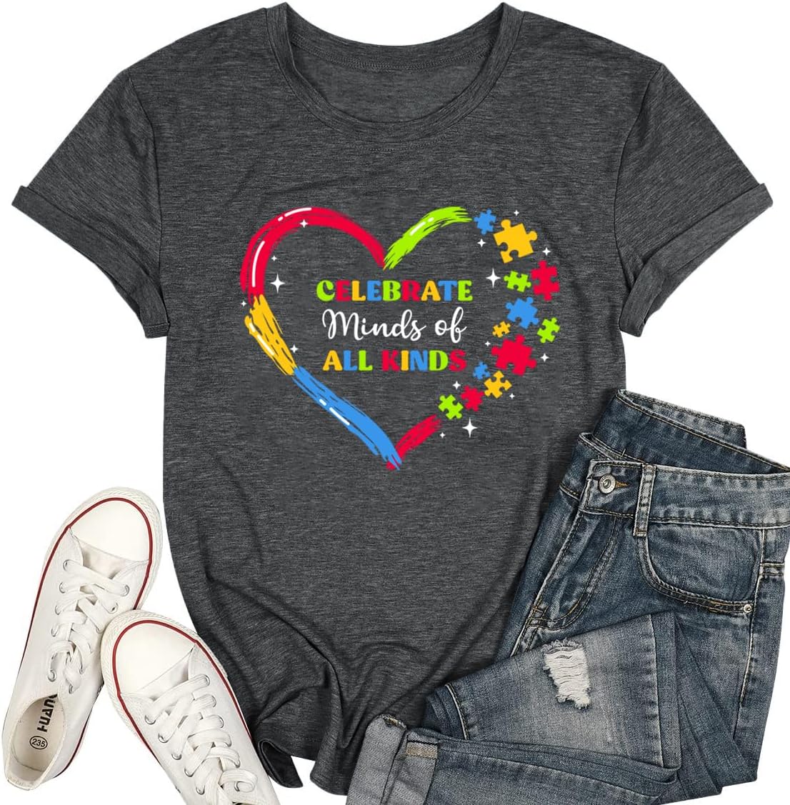 Ladicme Autism Awareness Shirt Women Autism Shirts Mom Autistic Acceptance T Shirt Mental Health Casual Tops Tee Outfit