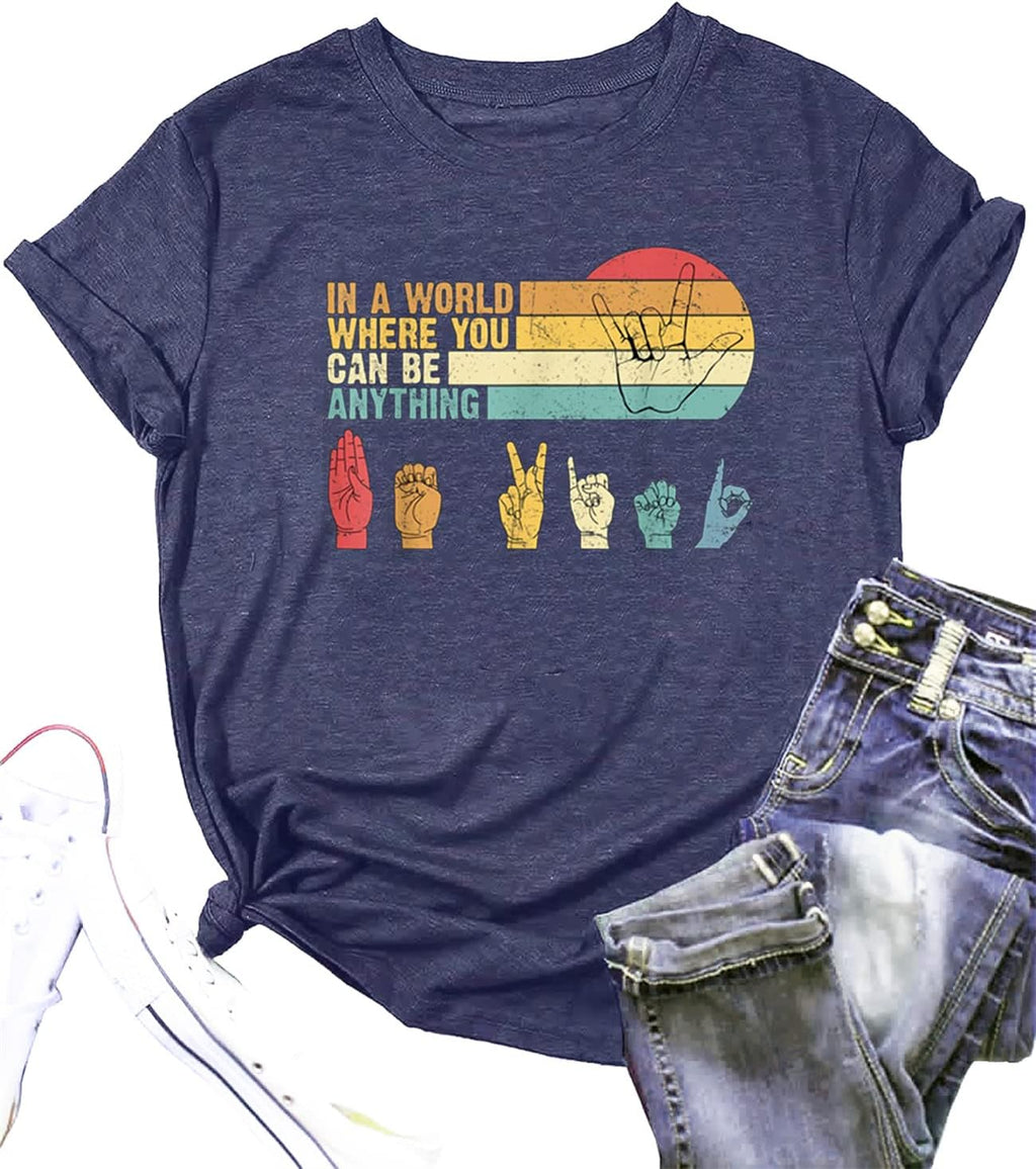 Women Be Kind Autism Awareness Shirt Inspirational Teacher Tshirt in a Wolrl Where You Can Be Anything Kindnessed Graphic Top