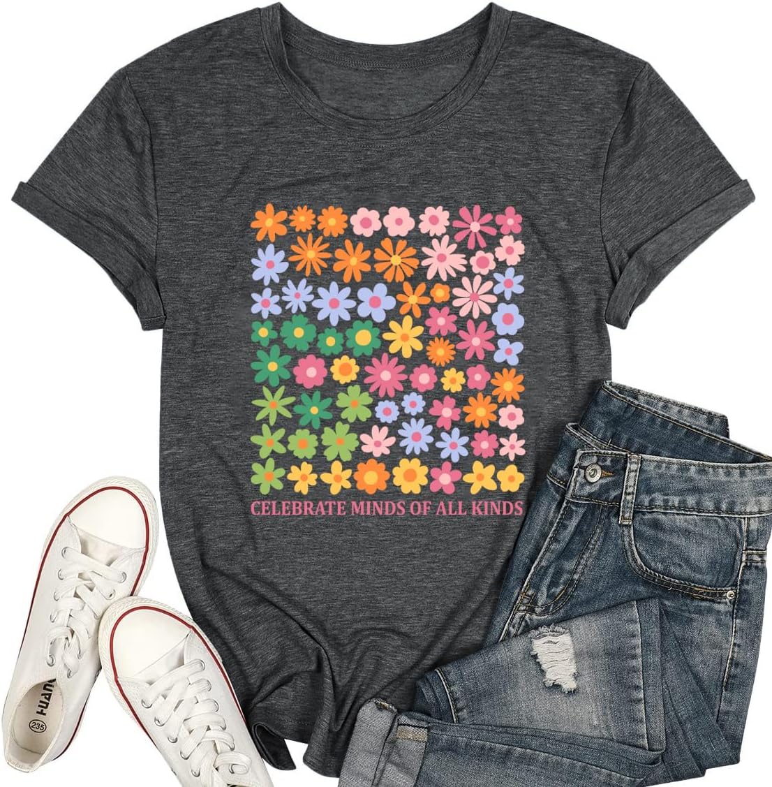 Ladicme Autism Awareness Shirt Women Autism Shirts Mom Autistic Acceptance T Shirt Mental Health Casual Tops Tee Outfit