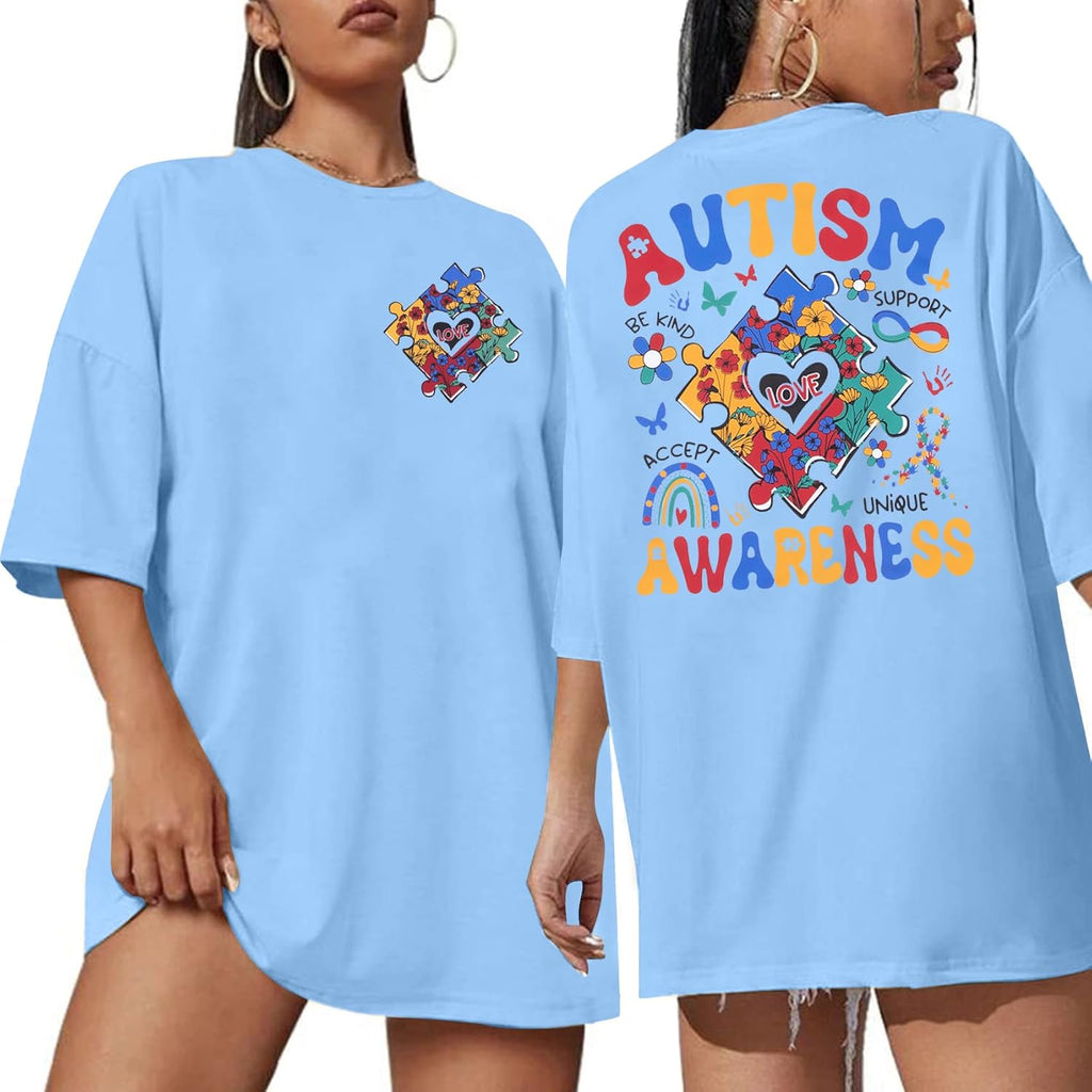 Autism Awareness Shirt Women Autism Mom Tshirt Accept Understand Love Tee Oversized Graphic Short Sleeve Tops