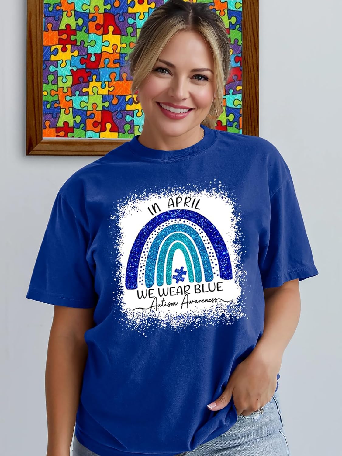 YZMI Autism Awareness Shirt Womens Autism Acceptance Month Grahic Short Sleeve Tee Tops