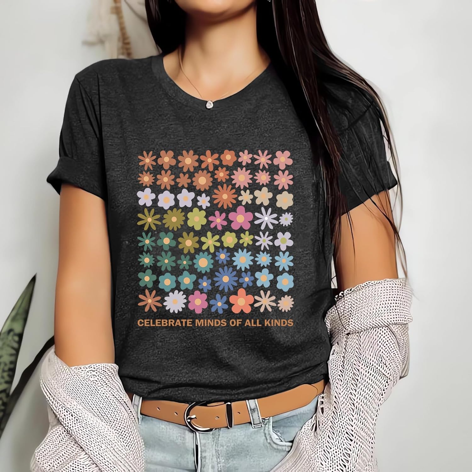 Autism Awareness Shirt Women Celebrate Minds of All Kinds Shirts Flowers T Shirt Inspirational Neurodiversity Tops