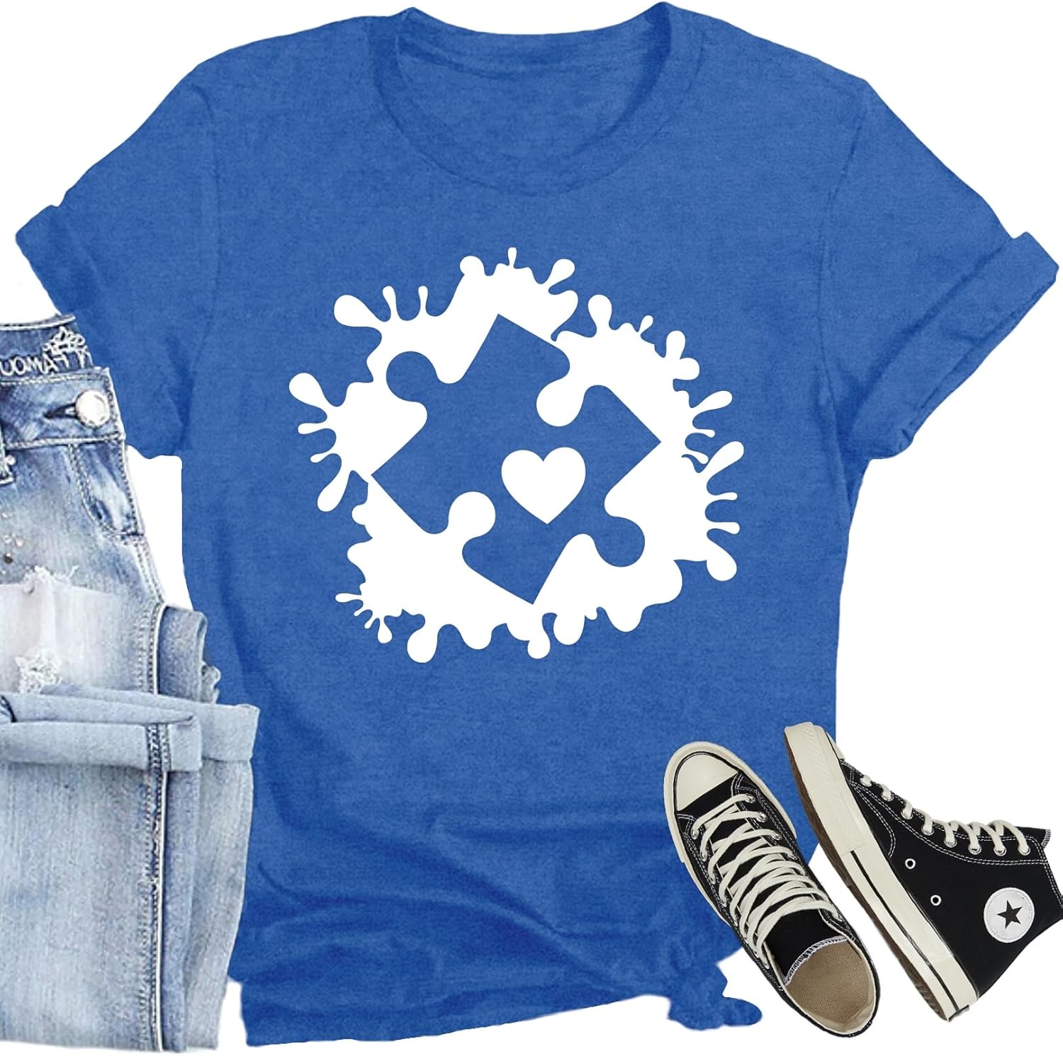 CQF Autism Awareness Shirt Women Autistic Acceptance Puzzle T-Shirts Inspirational Special Education Tee Tops