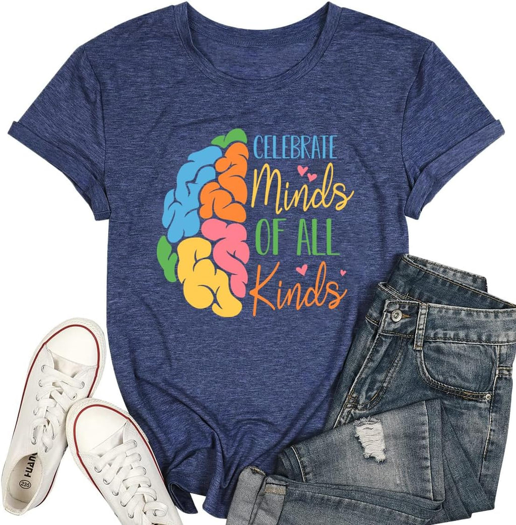 Ladicme Autism Awareness Shirt Women Autism Shirts Mom Autistic Acceptance T Shirt Mental Health Casual Tops Tee Outfit