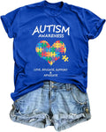 Women Autism Awareness Shirt Autistic Support Shirt Funny Letter Print Casual Mental Health Short Sleeve Shirt