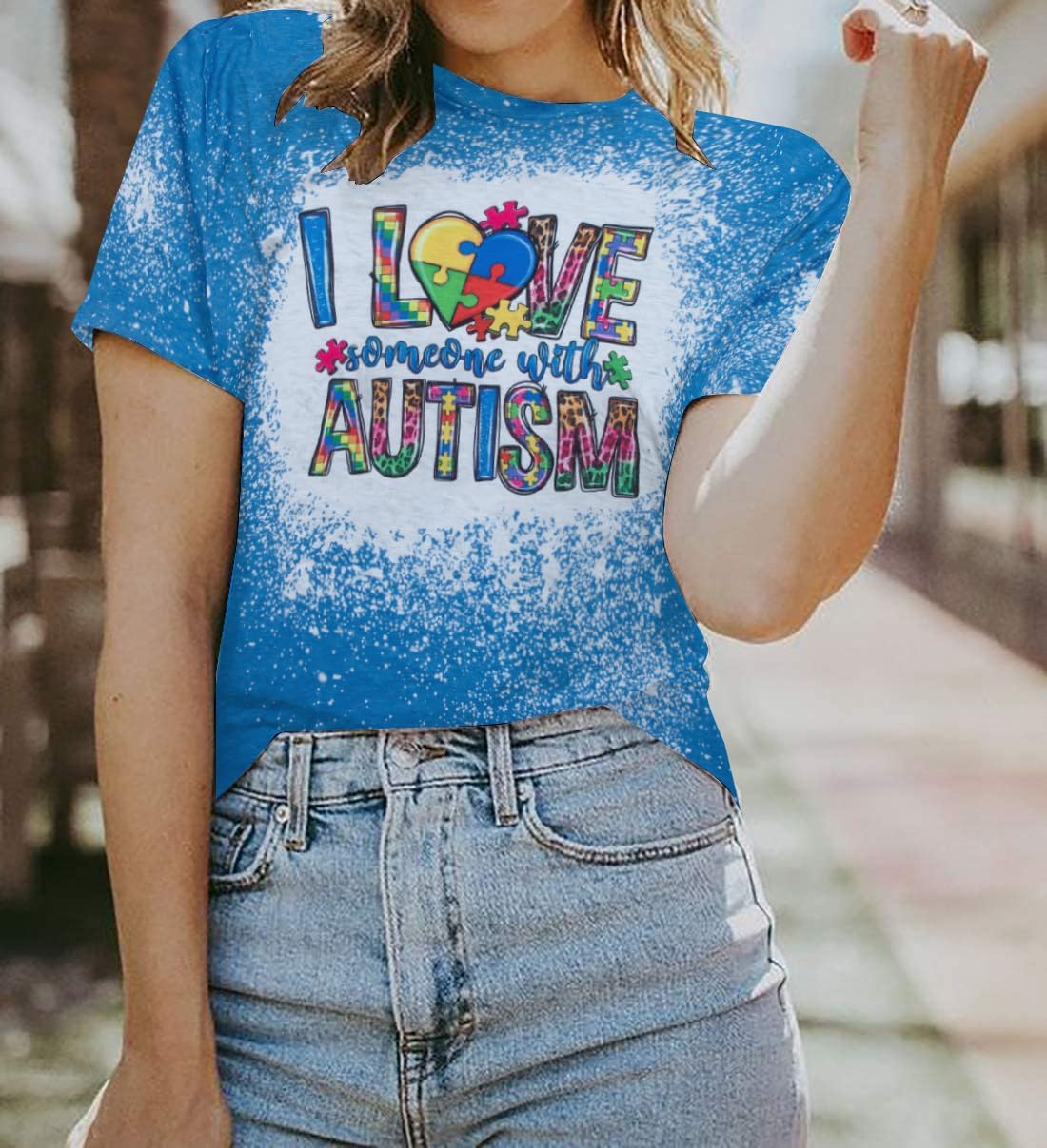 Autism Awareness Shirt Women Autism Shirts Autism Support Tops in April Blue Autism Mom Clothes Special Education Tees