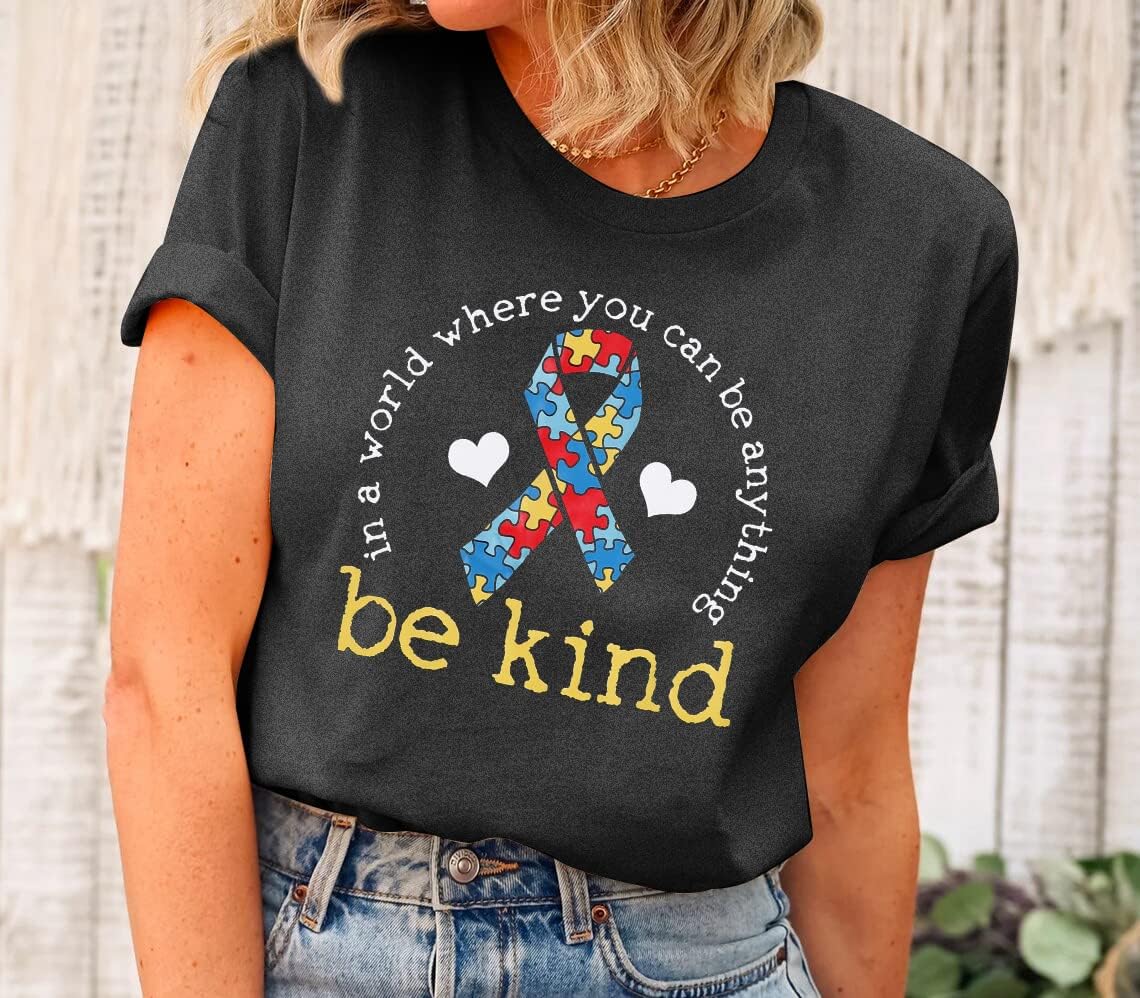 Be Kind Shirt for Women Autism Awareness T Shirts Autism Puzzle Graphic Casual Positive Tee Tops